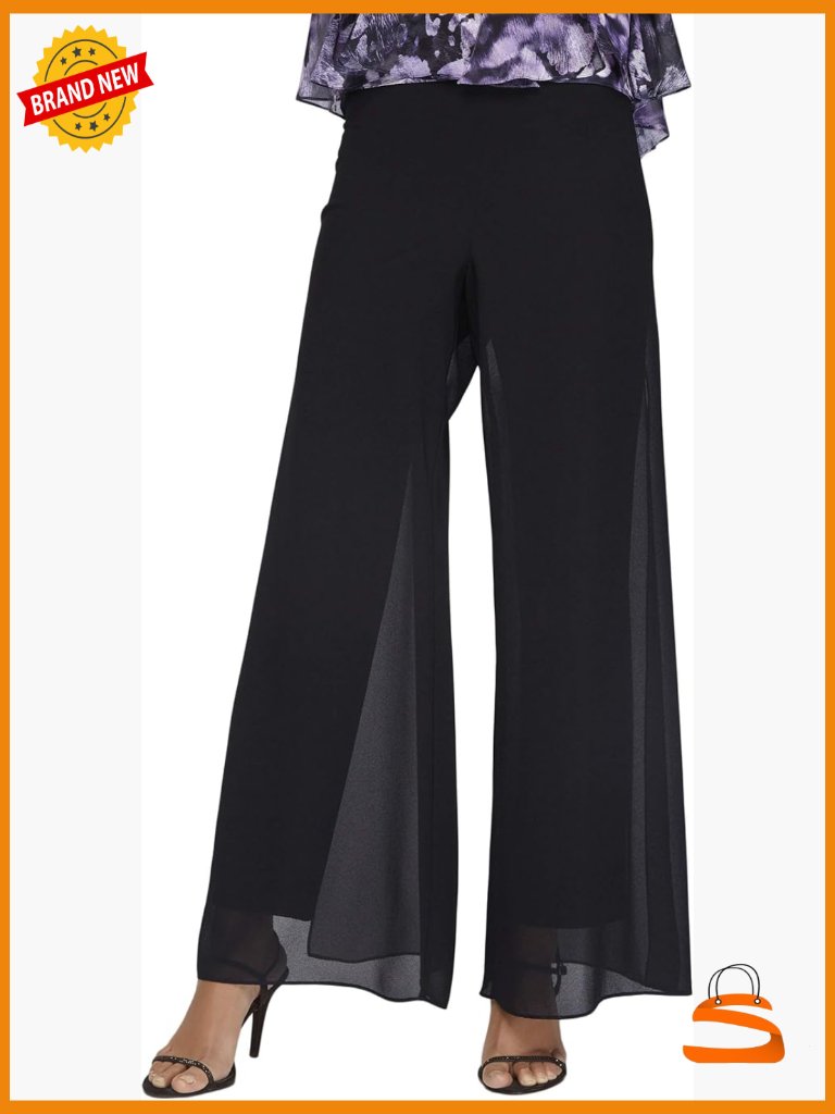 Wide Leg Dress Pants With Georgette Panels - Elegant Formal